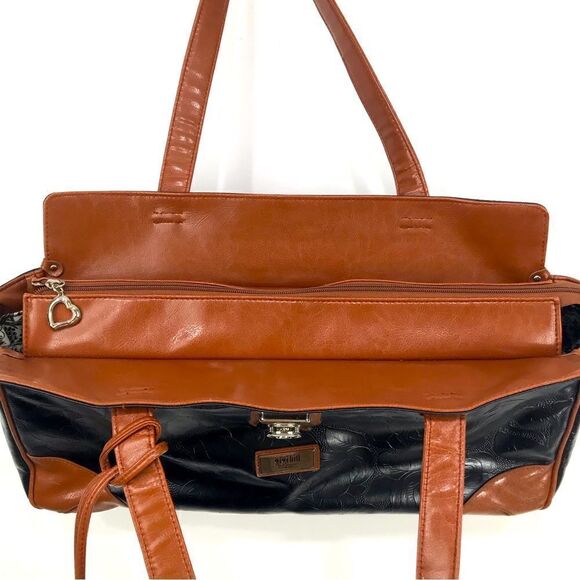 Gigi Hill LA Black Brown Tooled Vegan Leather Extra Large Travel Duffel Tote - Picture 2 of 16